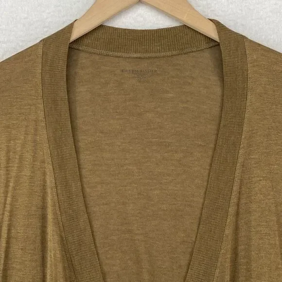 EILEEN FISHER Cardigan PL Silk Cotton Jersey Draped Open Front Long Sleeve Brown - Picture 5 of 15